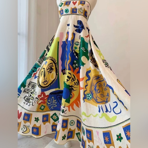 (last 1) 24hr SALE💗Ete Ensoleillé boho french print summer midi dress resort - Picture 3 of 9